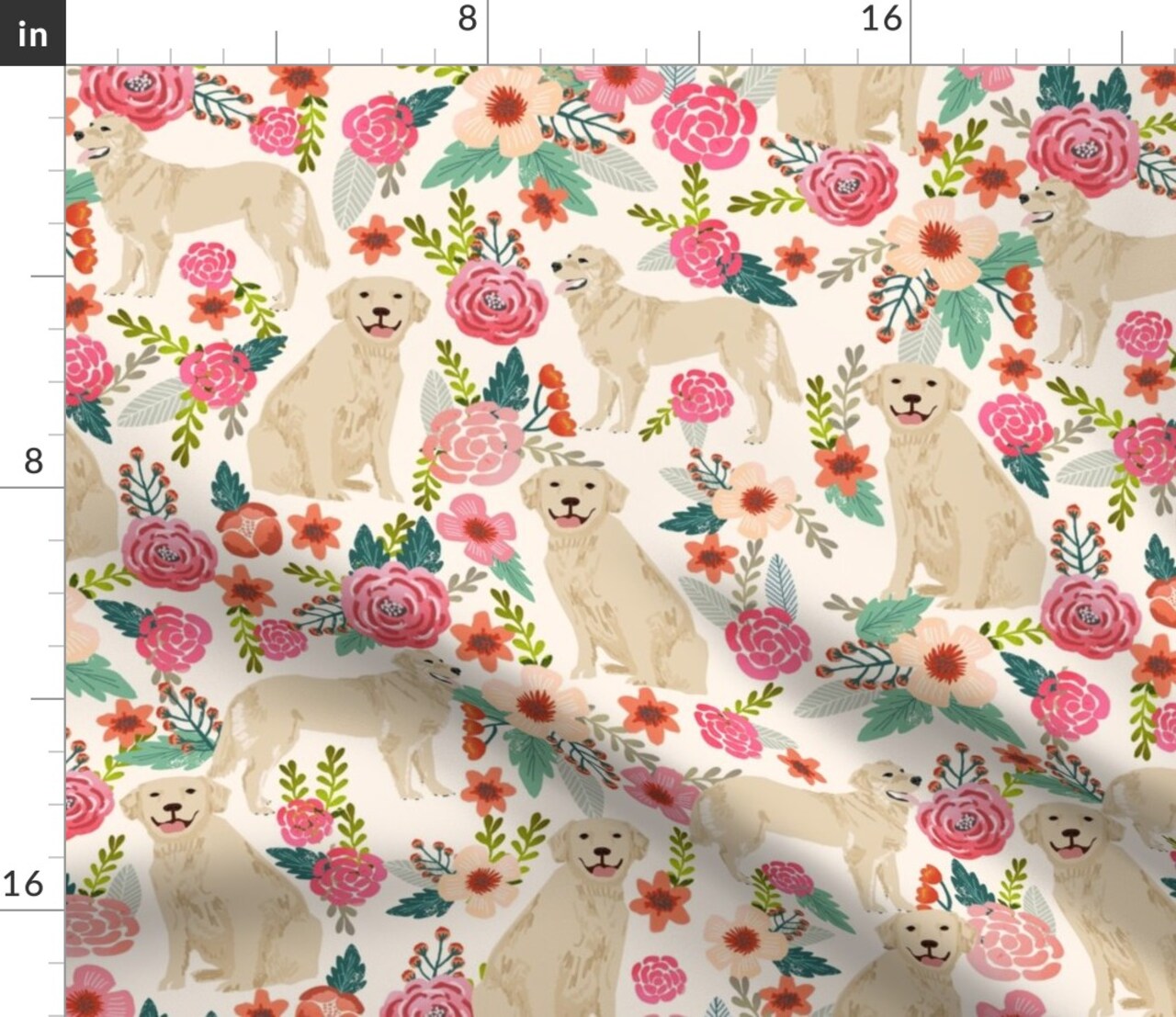 Golden Retriever Floral Dogs Cream Dog Florals Neutral Custom Printed Fabric by Spoonflower Various Fabrics by the Yard or Fat Quarter